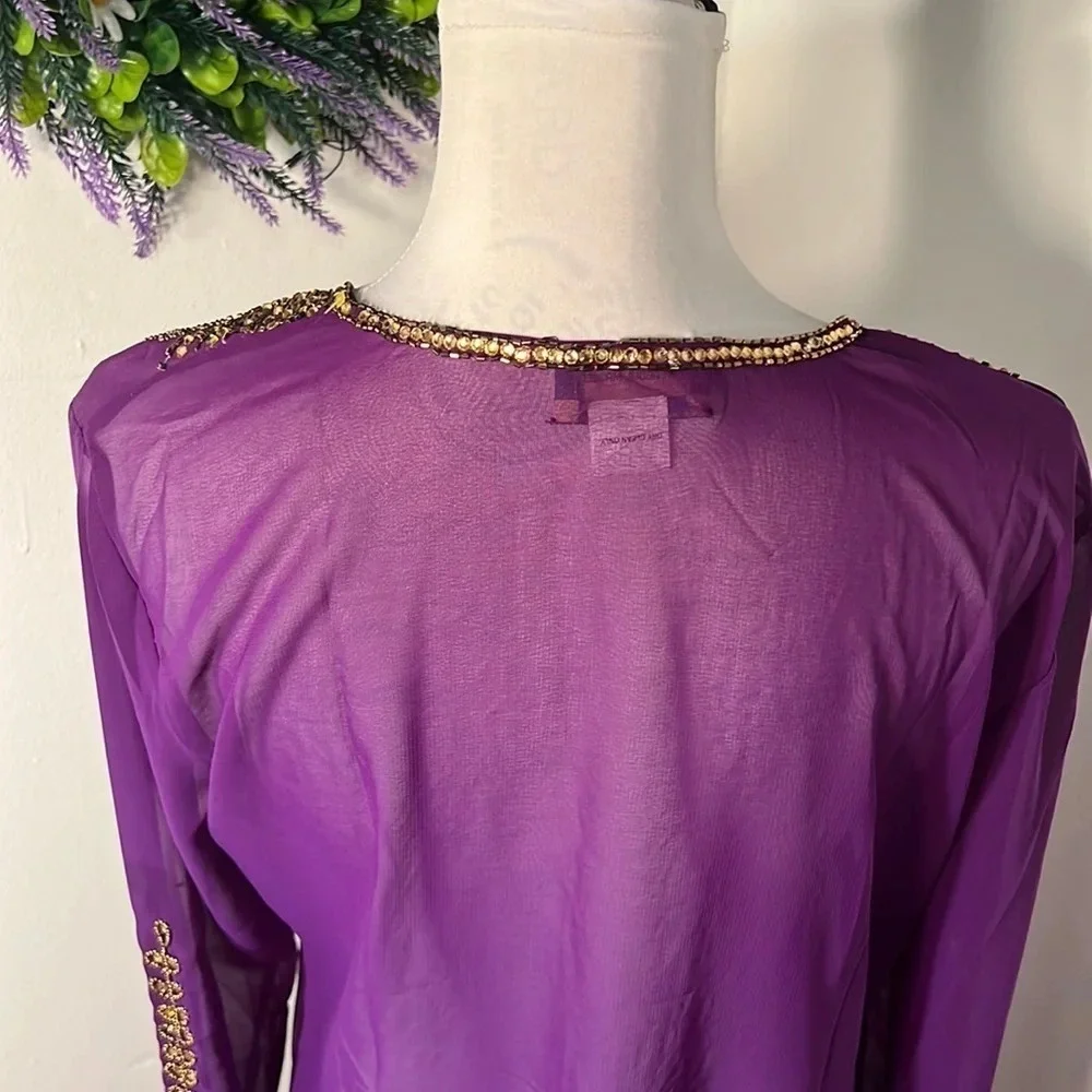 Abdul Majeed,L made in India jeweled embellished purple‎ sheer top/dress